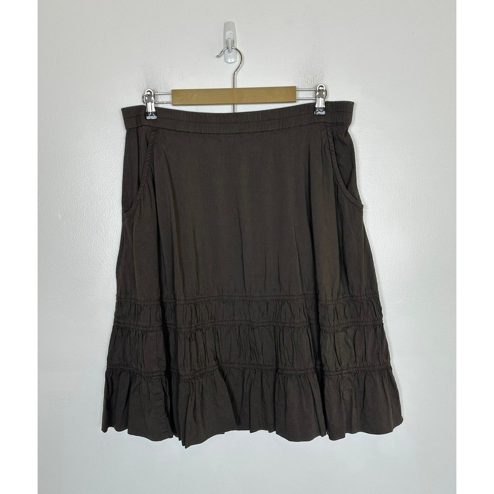 Theory Linen Blend Tiered Pull On Skirt Size M Brown Ruffle Hem Side Pockets